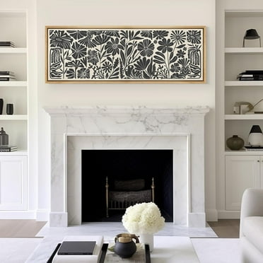 IDEA4WALL Extra Large Framed Canvas Print Wall Art Floral Silhouette Elegant Black & White Botanical Retro Artwork Nature Wilderness Fine Art Vintage Decor for Home Decoration - 60"x20"