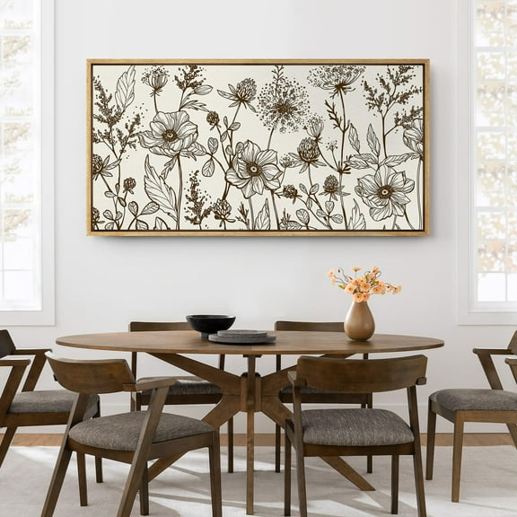 IDEA4WALL Extra Large Framed Canvas Print Wall Art Floral Sketch Painting Illustrations Minimal Vivid Spring Botanical Fine Art Retro Wall Decorative Oversized Artwork - 60"x30"