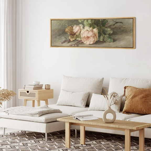 IDEA4WALL Extra Large Framed Canvas Print Wall Art Floral Still Life Rose Vintage Art Nature Wilderness Retro Wildflowers Wall Decorative Oversized Artwork Relax/Calm for Room Decor - 60"x20"