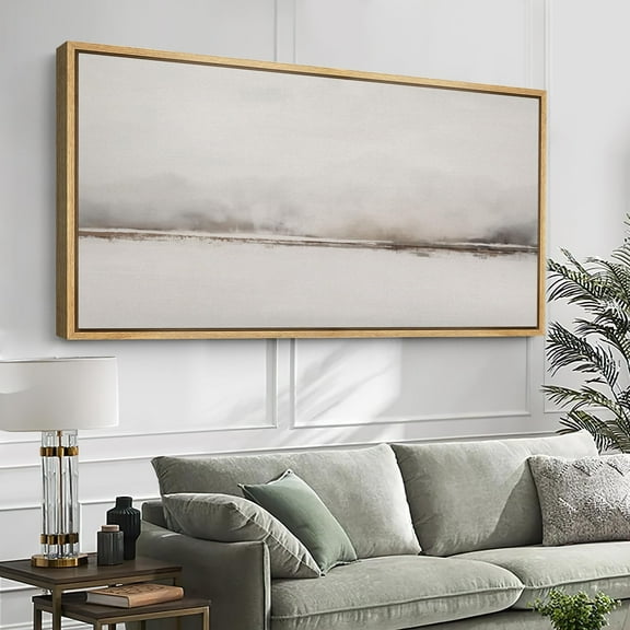 IDEA4WALL Extra Large Framed Canvas Print Wall Art Foggy Horizon Minimalist Landscape Fine Art Vintage Pastel Winter Wilderness Wall Decor Oversized Artwork Relax/Calm for Room - 60"x30"