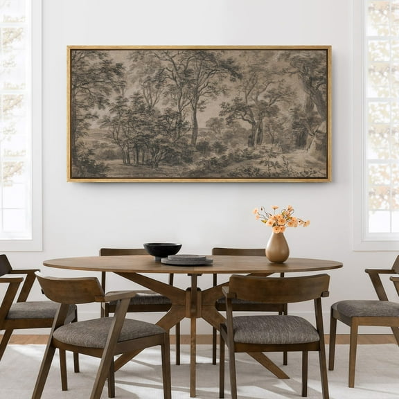 IDEA4WALL Extra Large Framed Canvas Print Wall Art Forest Landscape in Sepia Tones Illustrations Nature Wilderness Antique Retro Fine Art Oversized Artwork Relax/Calm for Living Room - 60"x30"