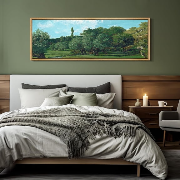 IDEA4WALL Extra Large Framed Canvas Print Wall Art Forest Verdant Golf Course Lush Landscape Nature Scenery Antique Retro Fine Art Countryside Decorative for Home Decoration - 60"x20"