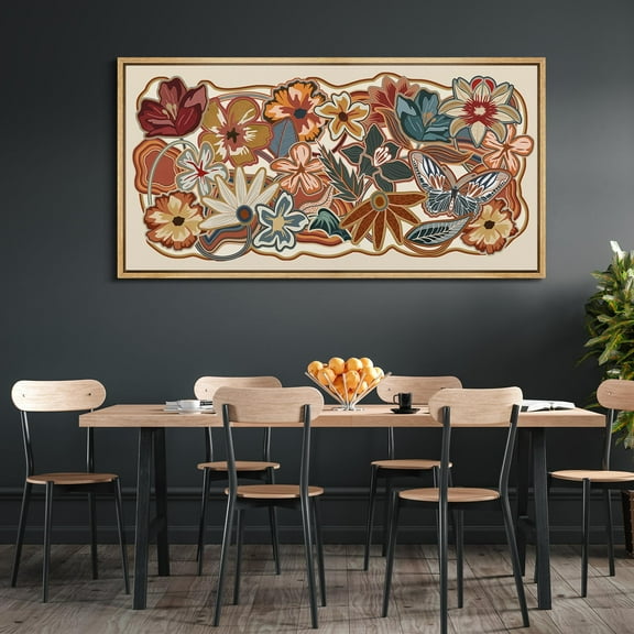 IDEA4WALL Extra Large Framed Canvas Print Wall Art Garden Floral & Butterfly Classic Art Vintage Wilderness Wildflowers Pattern Wall Decor Oversized Artwork Relax/Calm for Living Room - 60"x30"
