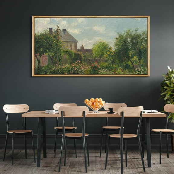 IDEA4WALL Extra Large Framed Canvas Print Wall Art Garden View with Blooming Flowers Landscape Artwork Nature Vintage Inspired Pastel Antique Fine Art Decorative Relax/Calm for Rooms Decor - 60"x30"