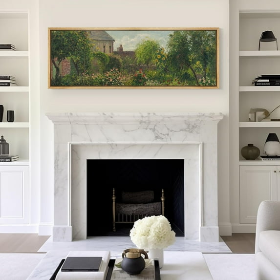 IDEA4WALL Extra Large Framed Canvas Print Wall Art Garden View with Blooming Flowers Landscape Artwork Nature Vintage Inspired Pastel Antique Fine Art Decorative Relax/Calm for Rooms Decor - 60"x20"