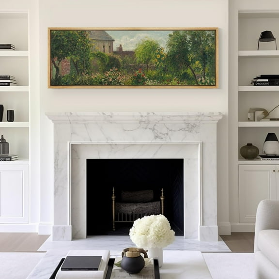 IDEA4WALL Extra Large Framed Canvas Print Wall Art Garden View with Blooming Flowers Landscape Artwork Nature Vintage Inspired Pastel Antique Fine Art Decorative Relax/Calm for Rooms Decor - 60"x20"