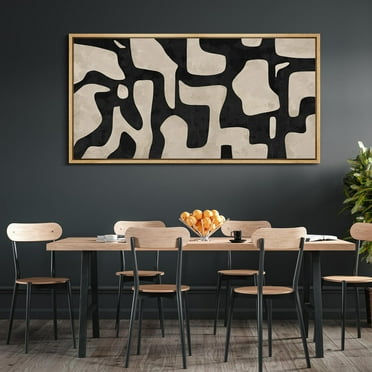 IDEA4WALL Extra Large Framed Canvas Print Wall Art Geometric Contours Black & White Abstract Fine Art Classic Pastel Boho Artwork Wall Decoration Relax/Calm for Living Room - 60"x30"