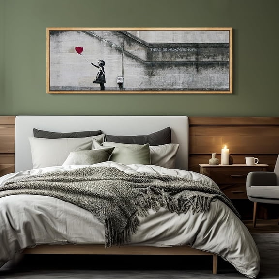 IDEA4WALL Extra Large Framed Canvas Print Wall Art Girl with Red Balloon Inspirational Street Artwork Graffiti Culture Antique Retro Fine Art Decorative Relax/Calm for Home Decoration - 60"x20"