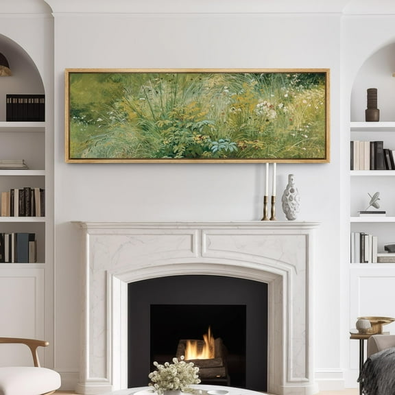 IDEA4WALL Extra Large Framed Canvas Print Wall Art Greeny Tranquil Meadow Grasses Digital Art Spring View in Green Hues Wall Decor Oversized Artwork Relax/Calm for Rooms - 60"x20"