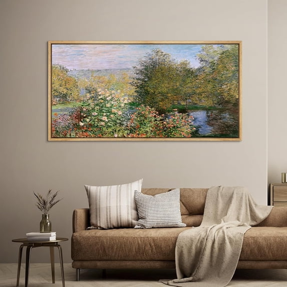 IDEA4WALL Extra Large Framed Canvas Print Wall Art Impressionist Garden Lush Floral Countryside Fine Art Vintage Pastel Spring Botanical Wall Decor Oversized Artwork Relax/Calm for Room - 60"x30"