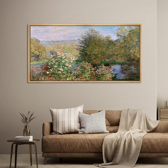 IDEA4WALL Extra Large Framed Canvas Print Wall Art Impressionist Garden Lush Floral Countryside Fine Art Vintage Pastel Spring Botanical Wall Decor Oversized Artwork Relax/Calm for Room - 60"x30"