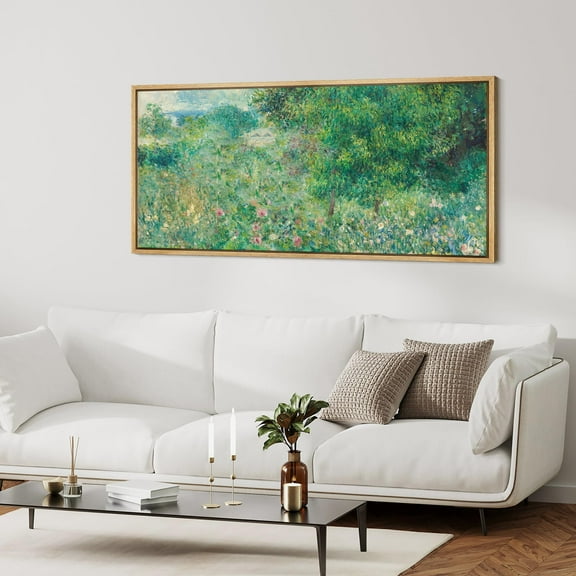 IDEA4WALL Extra Large Framed Canvas Print Wall Art Impressionist Garden Lush Floral Landscape Fine Art Retro Pastel Green Abstract Art Oversized Wall Decoration Relax/Calm for Living Room - 60"x30"