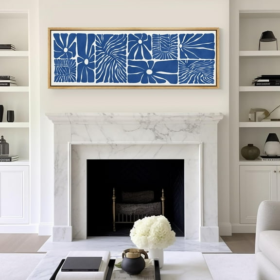 IDEA4WALL Extra Large Framed Canvas Print Wall Art Indigo Impressions Bold Blue Daisy Fine Art Abstract Floral Flowers Wall Decorative Oversized Artwork Relax/Calm for Living Room - 60"x20"