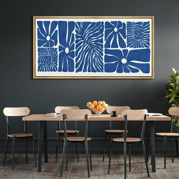 IDEA4WALL Extra Large Framed Canvas Print Wall Art Indigo Impressions Bold Blue Daisy Fine Art Abstract Floral Flowers Wall Decorative Oversized Artwork Relax/Calm for Living Room - 60"x30"