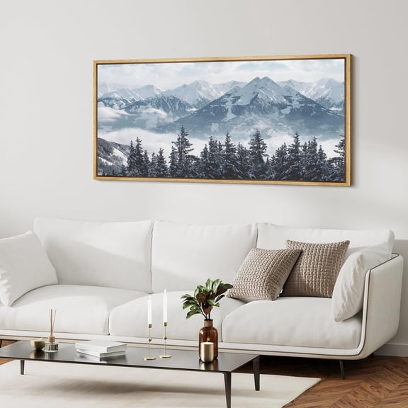 IDEA4WALL Extra Large Framed Canvas Print Wall Art Majestic Mountain Peaks & Snowy Forest Fine Art Antique Wall Decorative Winter Wonderland Landscape Painting Artwork for Rooms - 60"x30"
