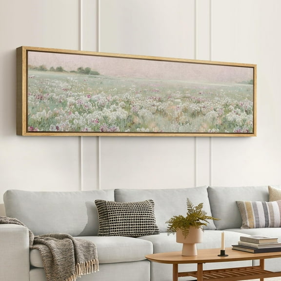 IDEA4WALL Extra Large Framed Canvas Print Wall Art Meadow Musing Abstract Floral Field Classic Art Counrtyside Scenery Fine Art Oversized Artwork Minimalist Relax/Calm for Rooms - 60"x20"