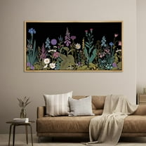IDEA4WALL Extra Large Framed Canvas Print Wall Art Midnight Botanicals Vibrant Wildflower Silhouette Artwork Nature Wilderness Fine Art Decor Antique Painting for Home Decoration - 60"x30"