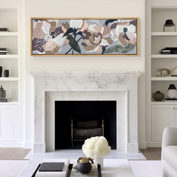 IDEA4WALL Extra Large Framed Canvas Print Wall Art Minimalist Elegance Abstract Flower Classic Art Antique Retro Soft Color Blooms Floral Fine Art Oversized Artwork Relax/Calm for Rooms - 60"x20"