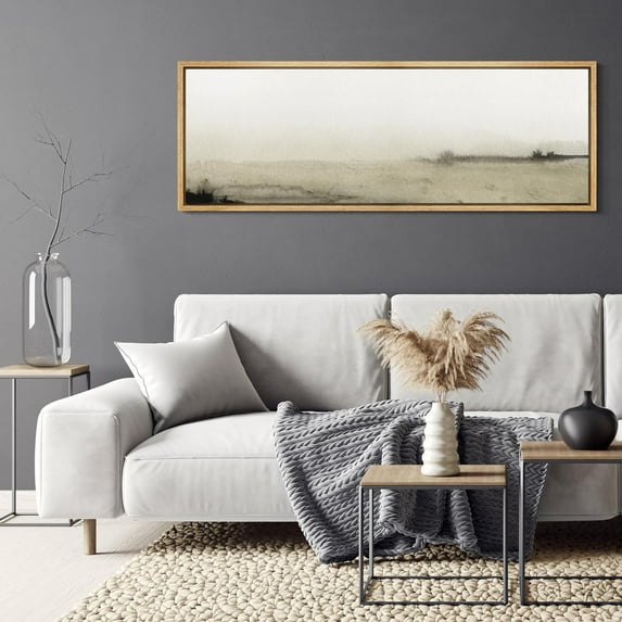 IDEA4WALL Extra Large Framed Canvas Print Wall Art Minimalist Monochrome Wetland Artwork Nature Wilderness Antique Retro Fine Art Decorative Relax/Calm for Home Decoration - 60"x20"