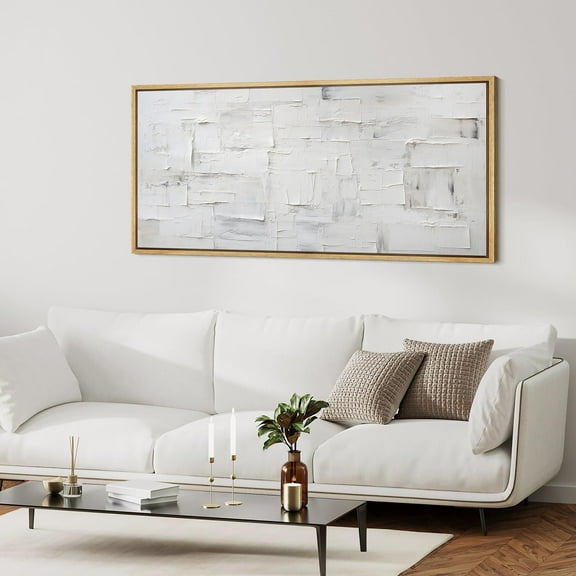 IDEA4WALL Extra Large Framed Canvas Print Wall Art Minimalist White Abstract Patterns Classic Art Geometric Antique Retro Fine Art Contemporary Oversized Artwork Relax/Calm for Rooms - 60"x30"