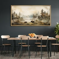 IDEA4WALL Extra Large Framed Canvas Print Wall Art Misty Autumn Forest with Wildlife Artwork Nature Wilderness Vintage Inspired Pastel Antique Fine Art Decor Relax/Calm for Rooms Decor - 60"x30"