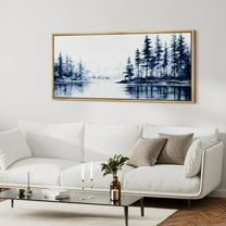 IDEA4WALL Extra Large Framed Canvas Print Wall Art Misty Blue Pine Woodland Fine Art Lake Reflection Wall Decorative Nature Wilderness Oversized Artwork Relax/Calm for Living Room - 60"x30"