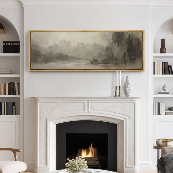 IDEA4WALL Extra Large Framed Canvas Print Wall Art Misty Forest Abstract Landscape Fine Art Vintage Pastel Spring Wilderness Wall Decor Oversized Artwork Relax/Calm for Room - 60"x20"