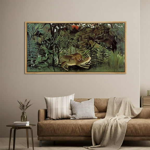 IDEA4WALL Extra Large Framed Canvas Print Wall Art Misty Forest Enchanting Woods & Animals Retro Artwork Nature Wilderness Antique Fine Art Decor for Home Decoration - 60"x30"