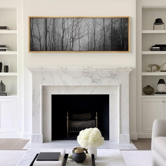 IDEA4WALL Extra Large Framed Canvas Print Wall Art Misty Forest Photography View Classic Fine Art Black and White Landscape Retro Wall Decor Oversized Artwork for Rooms - 60"x20"