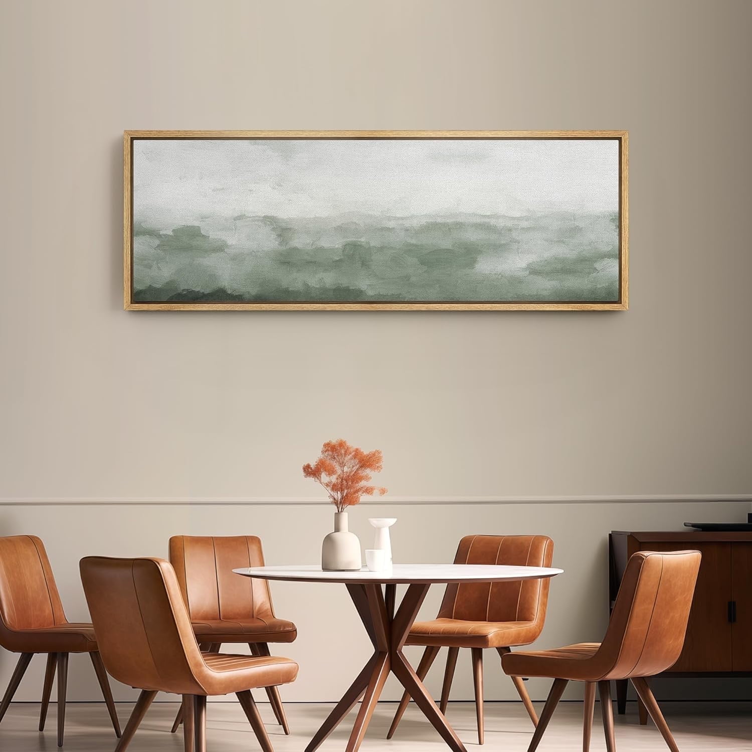 IDEA4WALL Extra Large Framed Canvas Print Wall Art Misty Green Horizon ...