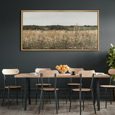IDEA4WALL Extra Large Framed Canvas Print Wall Art Misty Morning Meadow with Wildflowers Classic Art Nature Wilderness Vintage Wall Decor Oversized Artwork Relax/Calm for Living Room - 60"x30"