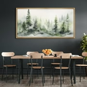 IDEA4WALL Extra Large Framed Canvas Print Wall Art Misty Pines Forest Foggy Landscape Artwork Nature Vintage Inspired Pastel Antique Fine Art Decorative Relax/Calm for Rooms Decor - 60"x30"