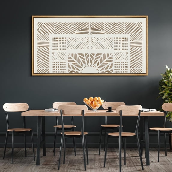 IDEA4WALL Extra Large Framed Canvas Print Wall Art Modern Geometric Abstract Classic Art Antique Retro Totem Duotone Fine Art Oversized Artwork Minimalist Relax/Calm for Rooms - 60"x30"