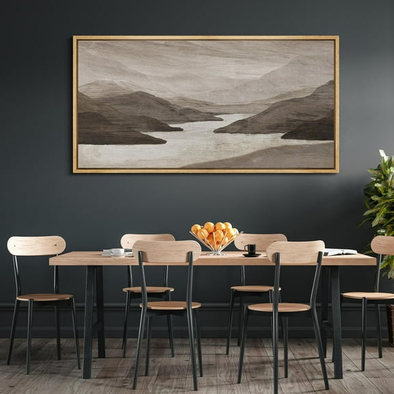 IDEA4WALL Extra Large Framed Canvas Print Wall Art Monochrome Mountain Serenity Minimalist Landscape Artwork Nature Vintage Pastel Fine Art Decorative Relax/Calm for Rooms Decor - 60"x30"