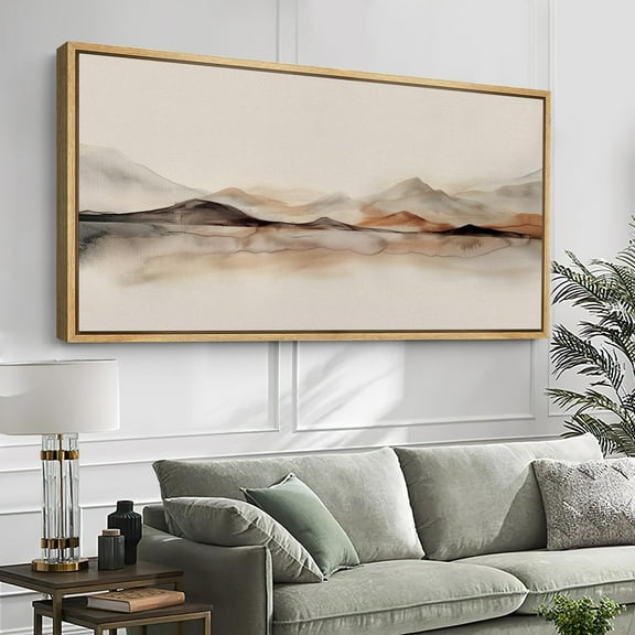 IDEA4WALL Extra Large Framed Canvas Print Wall Art Mountain Haze Abstract Landscape Illustrations Nature Scene Antique Retro Fine Art Oversized Artwork Relax/Calm for Living Room - 60"x30"