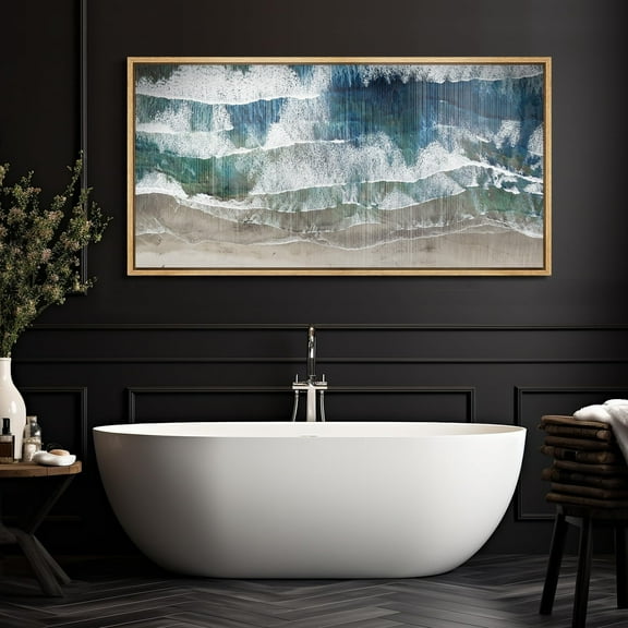 IDEA4WALL Extra Large Framed Canvas Print Wall Art Ocean's Edge Abstract Textured Waves and Shoreline Artwork Nature Wilderness Antique Retro Fine Art Multicolor for Home Decoration - 60"x30"