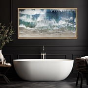 IDEA4WALL Extra Large Framed Canvas Print Wall Art Oceans Edge Abstract Textured Waves and Shoreline Artwork Nature Wilderness Antique Retro Fine Art Multicolor for Home Decoration - 60"x30"