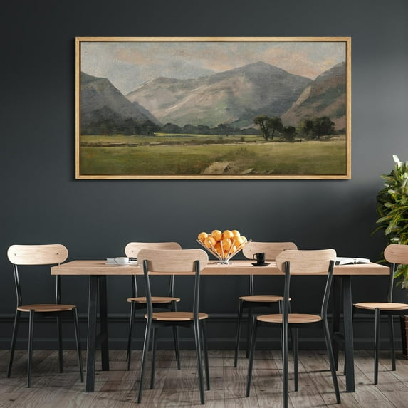 IDEA4WALL Extra Large Framed Canvas Print Wall Art Pastoral Beauty Classic Mountainous Landscape Fine Art Nature Classic Pastel Artwork Abstract Wall Decoration Relax/Calm for Living Room - 60"x30"