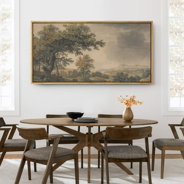 IDEA4WALL Extra Large Framed Canvas Print Wall Art Pastoral Countryside Landscape with Trees Vintage Art Nature Wilderness Retro Wall Decor Oversized Artwork Relax/Calm for Room Decor - 60"x30"