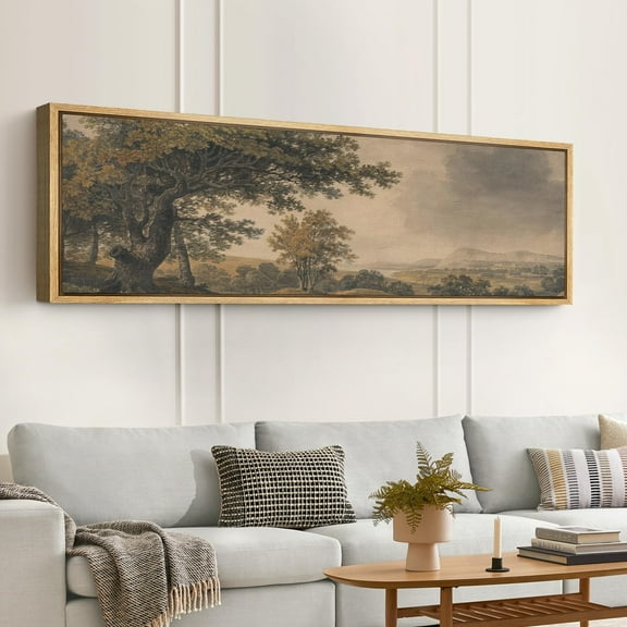 IDEA4WALL Extra Large Framed Canvas Print Wall Art Pastoral Countryside Landscape with Trees Vintage Art Nature Wilderness Retro Wall Decor Oversized Artwork Relax/Calm for Room Decor - 60"x20"