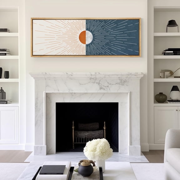 IDEA4WALL Extra Large Framed Canvas Print Wall Art Radiant Dawn Abstract Sunburst Artwork Nature Vintage Pastel Fine Art Antique Retro Wall Decoration Relax/Calm for Rooms Decor - 60"x20"