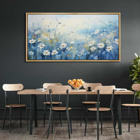 IDEA4WALL Extra Large Framed Canvas Print Wall Art Refreshing Floral White Daisy Field Fine Art Vintage Pastel Spring Botanical Wall Decor Oversized Artwork Relax/Calm for Room - 60"x30"