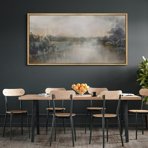 IDEA4WALL Extra Large Framed Canvas Print Wall Art River Landscape Impressionistic Nature Scene Digital Art Retro Misty Lake Scenery Wall Decor Oversized Artwork Relax/Calm for Rooms - 60"x30"
