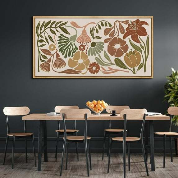 IDEA4WALL Extra Large Framed Canvas Print Wall Art Romantic Wildflowers Garden Retro Fine Art Nature Wilderness Vintage Floral Wall Decor Oversized Artwork Relax/Calm for Living Room - 60"x30"