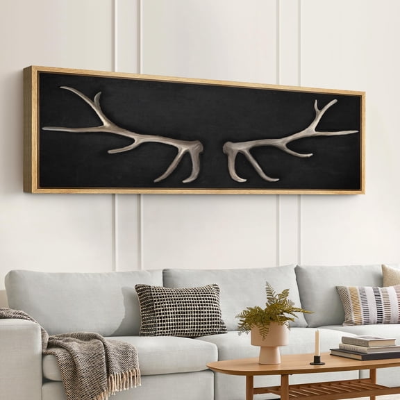 IDEA4WALL Extra Large Framed Canvas Print Wall Art Rustic Antlers Lodge Fine Art Antler in Dark Photography Painting Wall Decor Oversized Artwork Relax/Calm for Living Room - 60"x20"