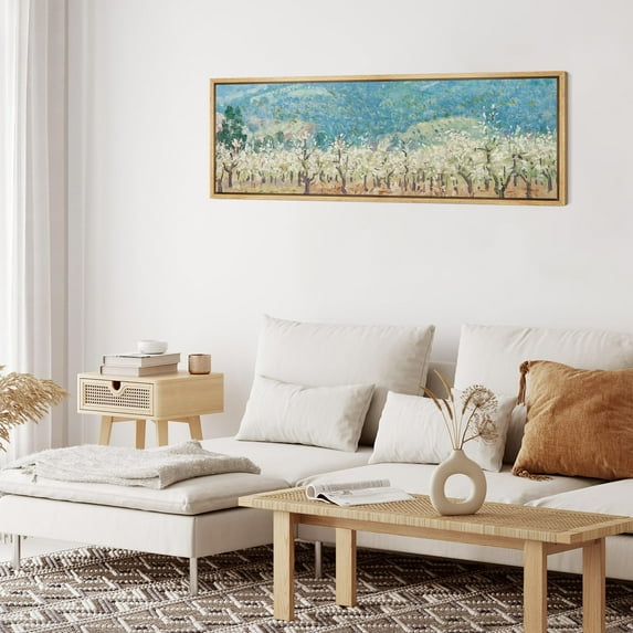 IDEA4WALL Extra Large Framed Canvas Print Wall Art Scenic Springtime Orchard Landscape Vintage Artwork Nature Wilderness Antique Retro Fine Art Watercolor Decorative for Rooms Decor - 60"x20"