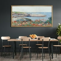 IDEA4WALL Extra Large Framed Canvas Print Wall Art Seaside Coastal Landscape with Blooming Flowers Retro Fine Art Seascape Vintage Wall Decor Oversized Artwork for Living Room - 60"x30"