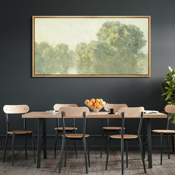 IDEA4WALL Extra Large Framed Canvas Print Wall Art Serene Canopy Soft Green Field Countryside Fine Art Vintage Pastel Spring Botanical Wall Decor Oversized Artwork Relax/Calm for Room - 60"x30"