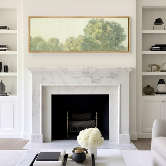 IDEA4WALL Extra Large Framed Canvas Print Wall Art Serene Canopy Soft Green Field Countryside Fine Art Vintage Pastel Spring Botanical Wall Decor Oversized Artwork Relax/Calm for Room - 60"x20"