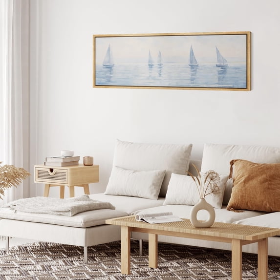IDEA4WALL Extra Large Framed Canvas Print Wall Art Serene Sailboats at Dawn Fine Art Vintage Pastel Antique Watercolor Wall Decor Oversized Artwork Relax/Calm for Room - 60"x20"